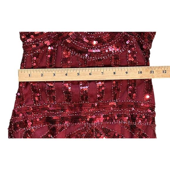 NWT Giffniseti Dark Red Sequin Embellished Lace-Up Back Evening Gown M - Picture 5 of 10